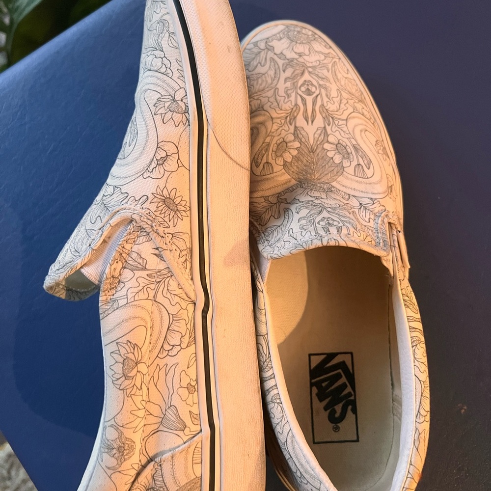 Vans White Floral Slip-On Sneakers